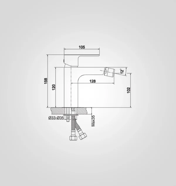 Bidet Mixer - 72102CP Dimension